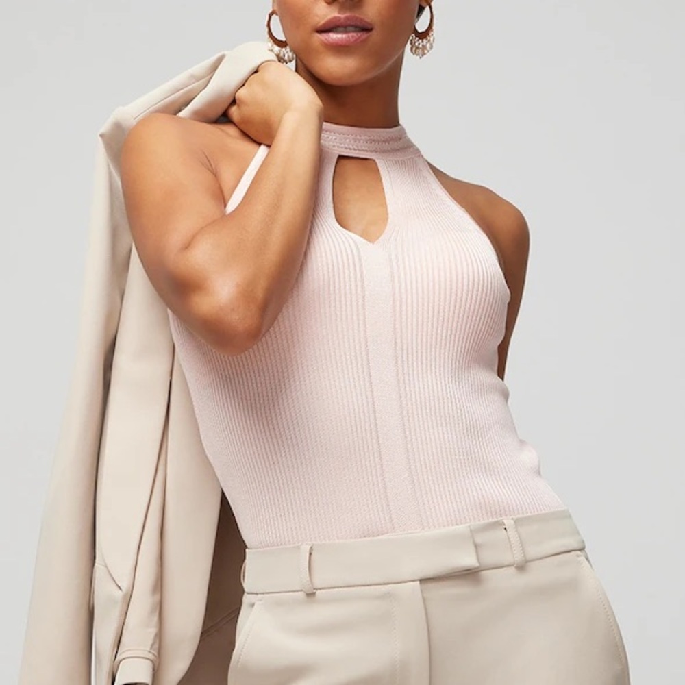 WHBM Keyhole Halter Sweater Tank Pink S NWT
